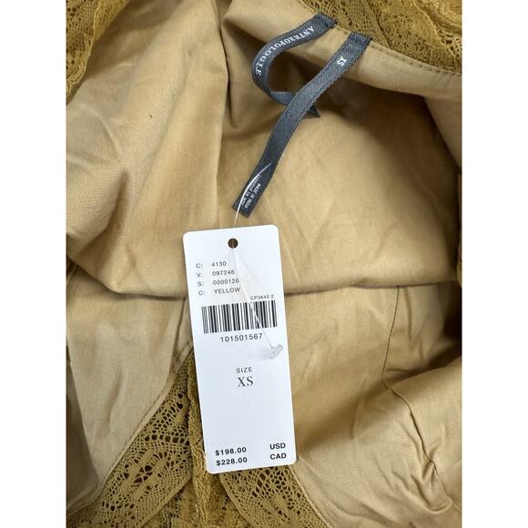 NWT By Anthropologie Mustard Ruffle V-Neck Midi Dress XS Viscose Boho Romantic - Picture 8 of 12